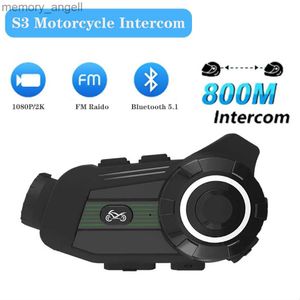 Walkie Talkie S3 мотоциклетный интерком-шлем Bluetooth-гарнитура с камерой 1080P/2K записывающее устройство 800M переговорное устройство для 2 гонщиков 2350 мАч IP67 FM-радио HKD230925