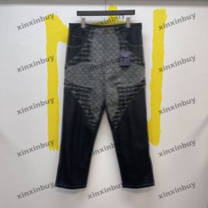 Xinxinbuy Мужские и женские дизайнерские брюки, джинсы с цветочным узором, градиентные буквы, жаккардовые джинсовые повседневные брюки, черные, синие, S-XL