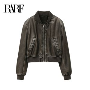 Women's Jackets RARF Women's vintage imitation leather bomber jacket coat top women's style 230926