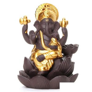 Koku lambaları 4 renk seramik ganesha fil tanrı Buda heykelleri geri akış tütsü brülör ev ofis konileri damla dağıtım bahçesi de dhiws