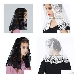 Hicaps Beyaz Gelin İşlemeli Çiçekler Mantilla Dantel Şal Müslüman Peçe 230509 Damla Teslimat Moda Aksesuarları Şapkalar Eşarpları Eldivenler Wr Dhzrd