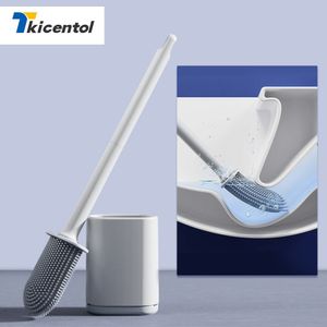 Toilet Brushes Holders Upgrade Silicone Toilet Cleaning Brush Flat Head Soft Bristles Brush with Holder Flexible No Dead Wc Cleaner Brush Bathroom 230926
