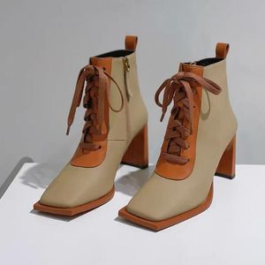 Square Womens Designer Toe Tıknaz Topuk Dantel Up Martin Kadınların Platformu Yükseklik Öngen Moda Botları Bootie Fahion Boot