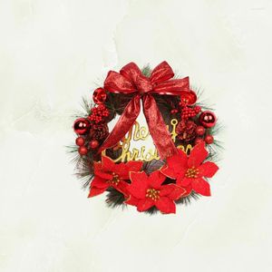 Flores decorativas natal grinalda de pinho artificial com arco bagas vermelhas glitter poinsettia sinal ornamento decoração de porta de natal ao ar livre