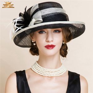 Beralar Yaz Siyah ve Beyaz Zarif Keten Fedora Şapkaları Lady Moda Fedoras Hat Kadın Disket Geniş Brim Cloche Hat Keten Keten B-8150 230926
