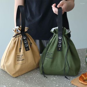 Dinnerware Insulated Bento Box Bag Wide Opening Canvas Drawstring Lunch Storage School Handbag Picnic Camping Kitchen Accessories