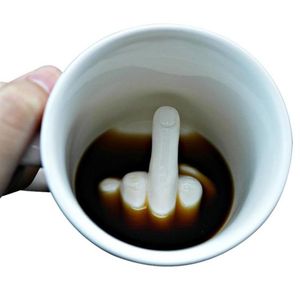 Creative White Middle Finger Ceramic Coffee Mug, 300ml Funny Novelty Style Mixing Milk Cup