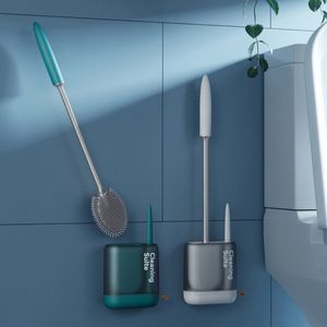 Toilet Brushes Holders Wall Hanging Toilet Brush with Holder Long Handled Silicone Toilet Brush Soft Bristles WC Cleaning Brush Bathroom Accessories 230926