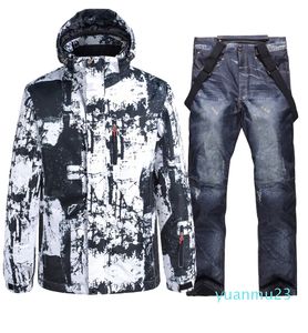 Conjuntos para homens jaqueta de esqui e babadores calças roupas ao ar livre traje de inverno
