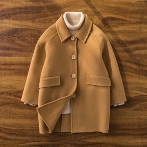 Coat Modx Bebek Erkek Yünlü Ceket Uzun Tek Göğüslü Sıcak Çocuklar Toddler Yakası Tüvit Sonbahar Kış Giyim Giysileri P10 230926