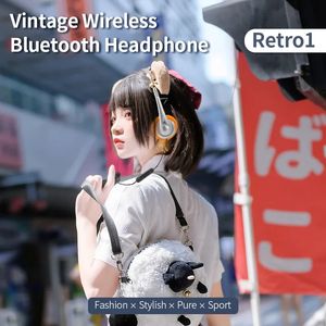 Retro 1 Vintage Head Montajlı Kablosuz Bluetooth Kulaklıklar, Mikrofon Moda Giyim Müzik Kulağı