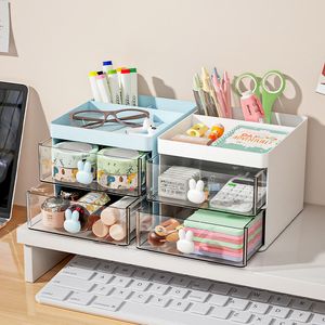 Pencil Cases Cartoon Creative Pen Holder Organizer Transparent Drawer Storage Box Kid Girls Office Desktop Large Capacity Stationery Case 230926