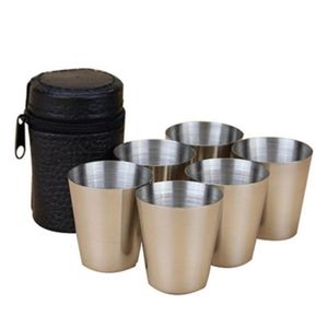 Kupalar 4 adet Set cilalı 30 ml mini paslanmaz çelik s cam bardak içme ev mutfak için deri kapak çantası ile şarap bardakları bar308n