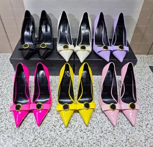 Şerit Pumos Sandal Tasarımcı La Yüksek Topuklu Kadın Calfskin Deri Pin Numaralı Sandalet Düğün Partisi Üst kaliteli elbise ayakkabıları