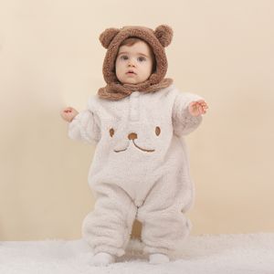 Salıncaklar Sonbahar Kış Bebek Erkekler Bodysuit Coral Velvet Uzun Kollu Kalın Doğan Erkek Onesies Peluş Sıcak Bebek Erkek Romper 230925