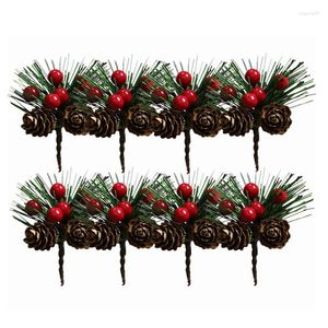 Flores decorativas SEWS-50Pcs mini simulação natal pinho picaretas hastes artificial criativo agulha berry planta para festa de natal decoração de casa