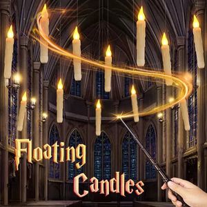 Candles Halloween Flameless Floating With Magic Wand Remote Battery Operated LED Flickering Hanging Candle Home Party Decoration 230921