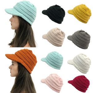 9 Colors Winter Cap Peak Solid Color Knitted Hat Fashion Thermal Brim Beret Casual Hat For Women