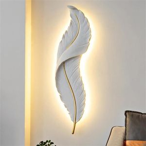 Wall Lamps Nordic Modern Creative Feather Light Led Lamp Bedroom Bedside Lighting Living Room Tv Background Decoration Resin LampW209Y