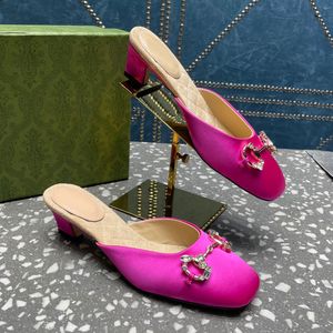 4.5cm tıknaz hee kristal toka detayları slaytlar sandaletler elbise ayakkabıları kadın lüks tasarımcı parti akşam en iyi ayakkabılar düz dipli terlik boyutları 35-42 kutu ile