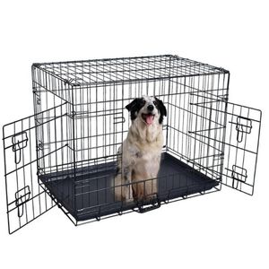 Katlanır köpek kafesi köpek evleri kennels aksesuarları 2 kapı tel katlanır evcil hayvan sandık kedi kafesi bavul köpek taşıyıcısı 48inç