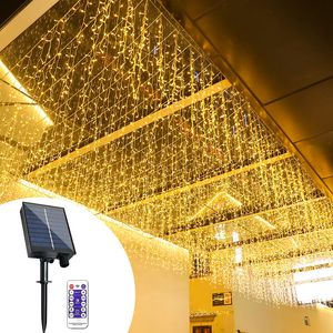 300 LED Güneş Icecle Lights 8 Mod Su geçirmez güneş enerjili ip ışıkları Xmas Tree Patio Yard Bahçe Düğün Evi Çatı Süslemeleri