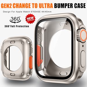 Change To Ultra 360 Full Cover Case for Apple Watch 45mm 44mm Tempered Glass Screen Protector for IWatch Series9 8 7 6 SE 5