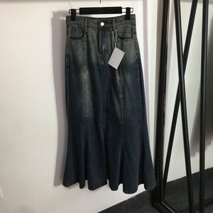 Retro denim elbise lotus yaprağı yüksek bel elbise kadın ince kot etek açık sokak tarzı uzun elbise giysi