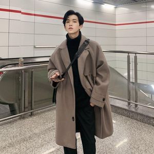 Men's Trench Coats S-2XL Vintage Mid-Length Coat Autumn Winter Trend Plankton Handsome Over The Knee Lapel Single Breasted