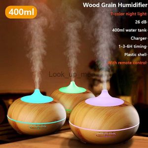 Humidifiers Newest 400ml Aroma Essential Oil Diffuser Ultrasonic xiomi Air Humidifier Wood Grain For Home Room fragrance With Remote Control YQ230927