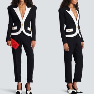 Black White Women Pants Suits Slim Fit Girls Short Blazer Sets 2 Pieces Custom Made Jacket For Lady Party Prom Wedding Wear