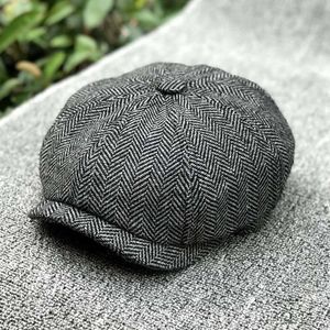 Newsboy Cap Wool Tweed Octagonal Cap For Men Grey Brown Gatsby Hat Berets Hat Cabbies Headpiece Beret Hats NZ108217E