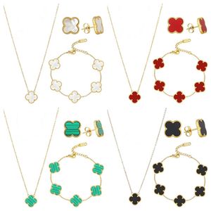 Conjuntos de jóias de trevo de quatro folhas pingente de luxo conjuntos de jóias de designer feminino pulseira brincos colar presente dos amantes do dia dos namorados