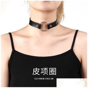 Chokers Black Gothic Chokers Punk Leather Choker Rock Collar Women Goth Necklace Fashion Jewelry Jewelry Necklaces Pendants Dhm48