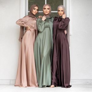 Etnik Giyim Müslüman Satin İpek Abaya Dubai Kadın Mütevazı Elbise Moda Lüks Cüppeler Geleneksel Festival Giysileri İslami