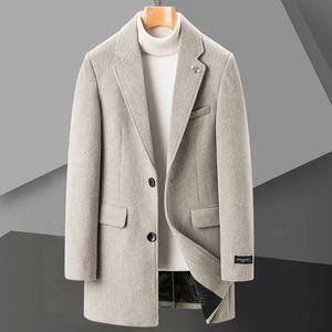 Erkek Yün Karışımları Kış Ceket Erkekler Klasik Moda Yün Katlar Düz Renk Basit Desen Uzun Hendek Slim Palto Mantel Wolle 230928