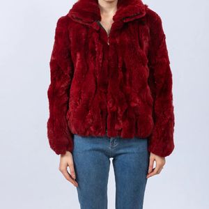Женское пальто из искусственного меха с натуральным кроликом рекс, куртка женская, повседневная, зимняя, теплая, пушистая, с высоким воротником, розового цвета, красного, бежевого, серого 223A060 230927