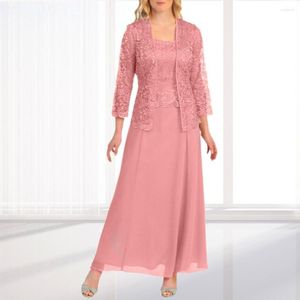 Vestidos casuais 1 conjunto bom longo estresse lavável fácil de usar lindo vestido de renda de malha mulheres vestuário