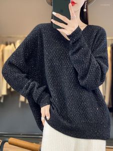 Kadın Sweaters Avrupa Malları Yumuşak Malmumu 100 Saf Dağ Kaşmir Süvari Kadın V yaka gevşek tembel rüzgar örgü alt gömlek kazak