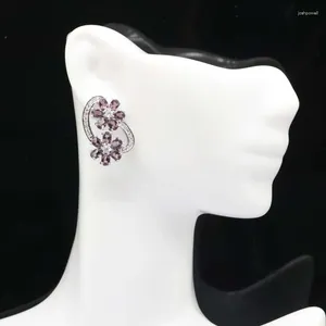 Stud Küpe 24x18mm Tavsiye Tavsiye Güzel Pembe Kunzite Mor Ametist Beyaz CZ Mücevher Kadın Günlük Giyim Gümüş