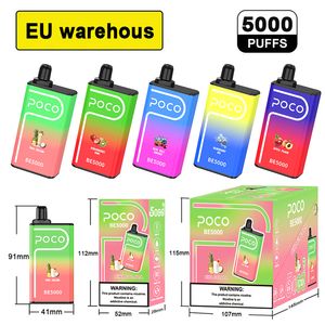 AB USA Depo Orijinal 5000 Puflar Tek Kullanımlık Vape Poco Be5000 Elektronik Sigara Vape Kalemi Şarj Edilebilir Hava Akışı Ayarlanabilir 14ml 10 Flaovrs Cihaz