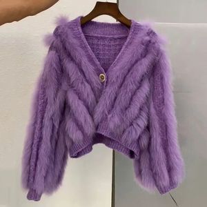 Women's Fur Faux Fur Women Spring Cute Real Fur Coat Long Sleeve Loose Fashion Short Knitted Female Outwear Coats 230927