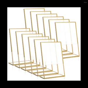 Çerçeveler 12pcs Gold Frame Akrilik İşaret Tutucu Düğün Masa Numarası Eğimli Menü Çift Taraflı Stand 4x6inch dikey
