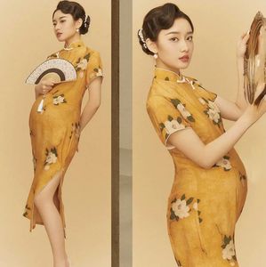 Abiti premaman Donne incinte po abbigliamento stampato cheongsam incinta stile cinese antico studio di costumi donne incinte Cina abbigliamento 230927