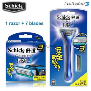 Barbeador elétrico 1 navalha + 7 lâminas Schick Protector 3d Diamond Razor Set Hair Shaver Men Safety Razor Blades em estoque frete grátis YQ230928