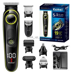 Электробритва Kemei 5 в 1 ЖК-электробритва для длинной бороды, электрическая бритва, многофункциональная USB аккумуляторная машина для стрижки волос в носу YQ230928