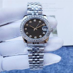 Novos produtos relógio feminino 31mm moldura de diamante automático mecânico aço inoxidável safira superfície preta menina gift239p