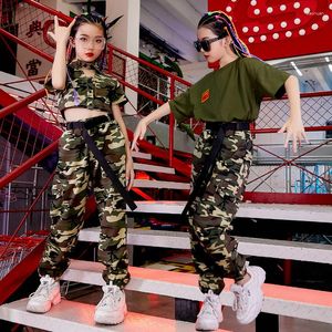 Sahne Wear Boys Street Dance Hip Hop Kızlar Kısa Kol Kamuflaj Takım Hiphop Pantolon Kamp Askeri Eğitim Giysileri