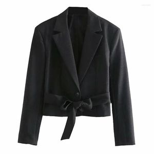 Kadınlar Suits 2023 Moda Zarif Sokak Çekim Yay Kısa Takım Ceket Vintage Uzun Kollu Eşsiz Vese Femme