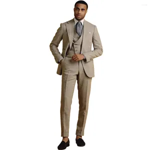 Erkekler Suitler Resmi İş Erkekler İnce Fit 3 Parça Set/Yüksek Kaliteli Yün Kumaşları Düğün Damat Blazer Yelek Pantolon Klasik Kostüm Homme